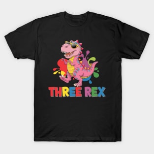 Kids Three Rex 3rd Birthday Third Dinosaur Boy 3 Years Old T-Shirt